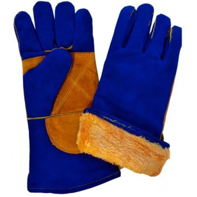 Краги спилковые утепленные БЛЮ усил. ладонь, прошиты Кевлар. нитью, мех мутон