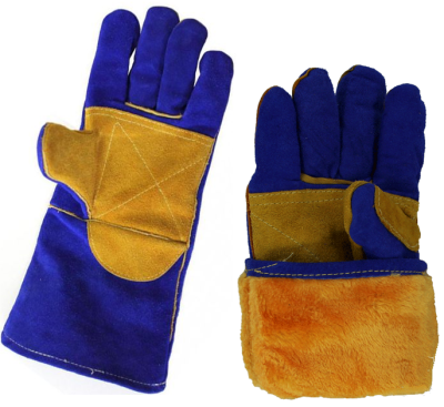 Краги спилковые утепленные БЛЮ усил. ладонь, прошиты Кевлар. нитью, мех мутон