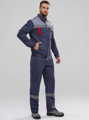 Костюм Флофт-1 СОП (тк.Саржа,250) брюки, т.серый/св.серый/красный